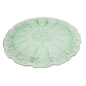 Jeannette Glass Green Depression 3-Footed Cake Plate Cherry Blossom Pattern Vtg